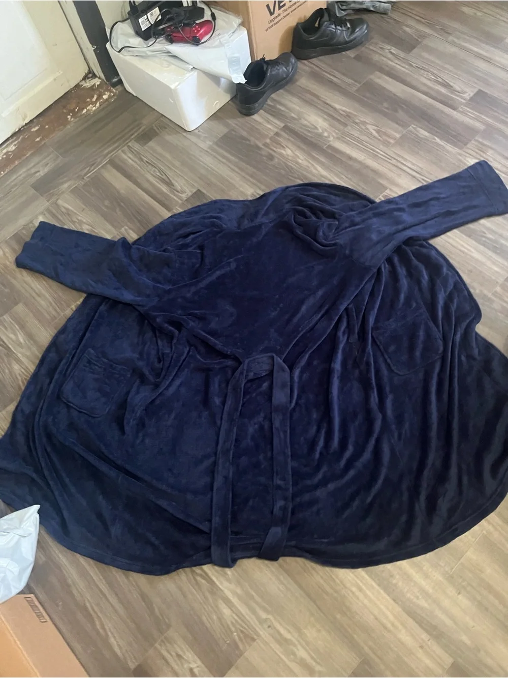 Men's Navy Plush Bathrobe with Belt
